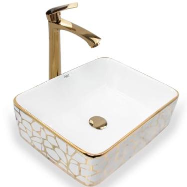 Imagem de Cuba de Louça Cerâmica Apoio Banheiro Pia Dourada 48x38 cm