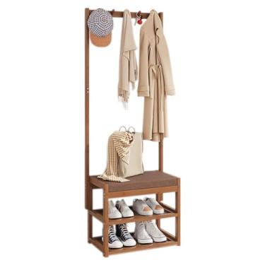 Imagem de A1DFDFGOQSFG Cabideiro, com suporte para sapatos sem banco e suporte de casaco de bambu, para hall de entrada, quarto, sala de armazenamento, armazém ()