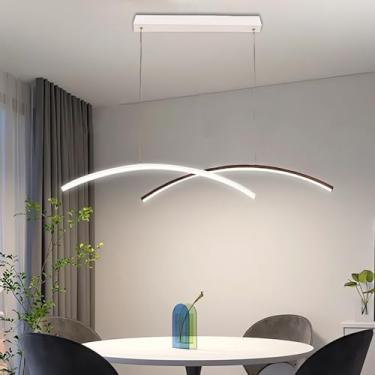 Imagem de Luminária pendente curva moderna de 120 cm com controle remoto, lustre de mesa de jantar com intensidade regulável, luminária de teto LED ajustável em altura para quarto, ideal para ilhas de