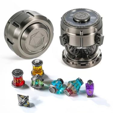 Imagem de 2025 DND Dice Set Alchemist’s Metallic Elixir Metal Dice Set - 7-Piece RPG MTG Collection in Vintage Chalice Caser Dice Box for D&D Dungeons and Dragons MTG Role Playing Games （Silver）