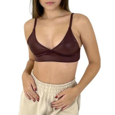 Imagem de Top Cropped Feminino Alcinha Decote material sintético Cirrê Carioca -