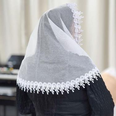 Imagem de Véu Ccb Congregação Cristã Renda Guipir Floral Adulto (modelo Eva) - C
