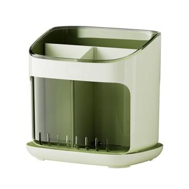 Imagem de TARSHYRY Suporte para Utensílios de Cozinha, Organizador de Talheres ABS Compacto Com Suporte para Pauzinhos Removível e Ranhura de Drenagem, para Garfos, Colheres, Facas, (Verde Transparente Verde)