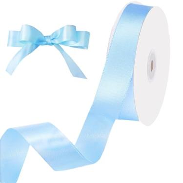 Imagem de Fita de cetim azul claro, fita de 100 metros de 2,5 cm, rolo de fitas de tecido sólido para artesanato, buquê de laços, embrulho de presente, arranjo floral, festa de casamento, Natal, decorações de