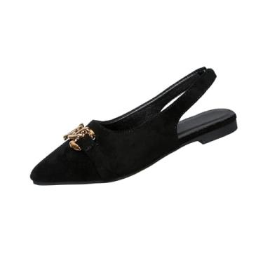 Imagem de Sandálias rasteiras femininas de bico fino com sola macia para conforto durante todo o dia, Preto, 36