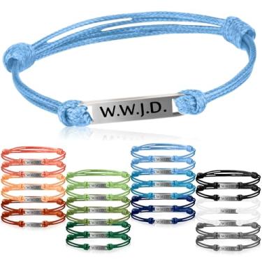 Imagem de Huquary 24 pulseiras WWJD a granel What Would Jesus Do Christian Religious Wristbands for Kids Women Christmas Church Gifts, width 12mm, length approx 8.29 inches, Tecido, Sem Pedra Preciosa