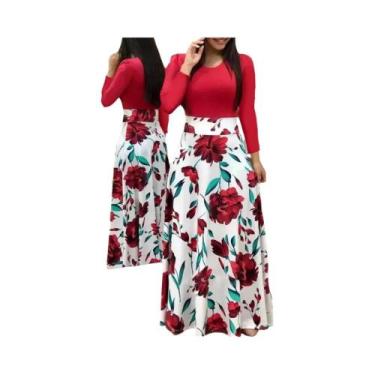 Imagem de Vestido Feminino Estampado Floral Grande Com Manga Curta Estilo Europe