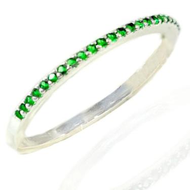 Imagem de Anel Prata Lei Feminino Pedra Zirconia Verde Meia Aliança - Lojas La&N