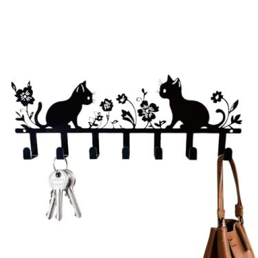 Imagem de Suporte para chave de gato Suporte de parede, Suporte para chave de gato | decoração de arte de parede de cabide de chave de gato de flor | Chave de ferro ganchos casaco toalheiro parede decorativa pa