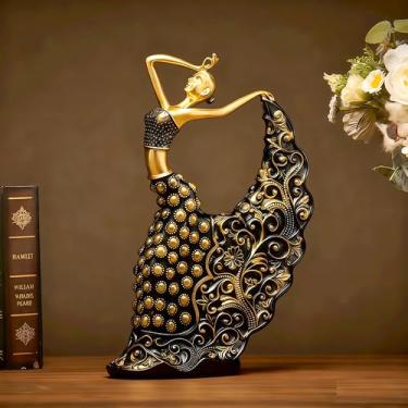 Imagem de XINDAM Elegant Peacock Art Figurine Dancer Statue Decorative Home & Office Figurines Home Office Display Craft Living Room Decor Ornaments for Tabletop Black and Gold