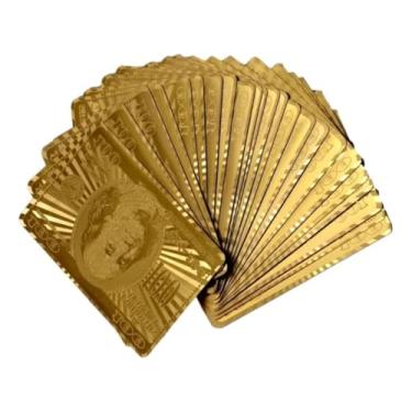 Imagem de Baralho Folheado Ouro 24k Carat Gold Backside Dolar | Cartas de Luxo À Prova D'água | Jogo de Poker Profissional Colecionador | Design Elegante Dourado Premium