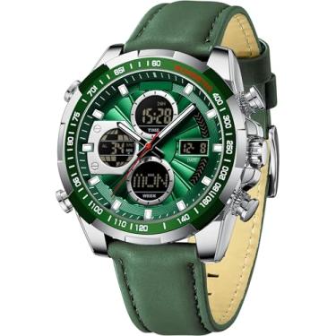 Imagem de findtime Relógio masculino digital militar, pulseira de couro, caixa de liga metálica, à prova d'água, relógio analógico, vestido de luxo, relógio de pulso de designer esportivo, relógio de pulso