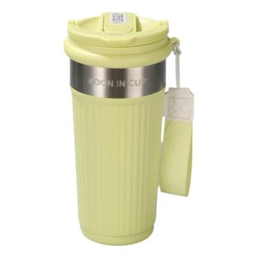 Imagem de Caneca de viagem de aço inoxidável de parede dupla de 590 ml, copo de café isolado à prova de vazamento com tampa dupla, copo de carro portátil para escritório, exterior e viagens (amarelo)