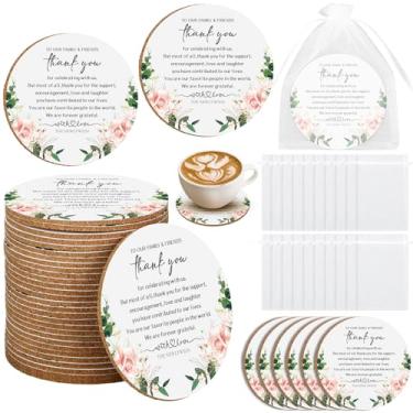 Imagem de Hushee 200 peças de lembrancinhas de casamento para convidados Porta-copos de cortiça em massa Obrigado por celebrar conosco decoração de festa porta-copos de madeira rústico presente de casamento