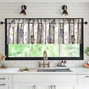 Imagem de Tapesb Coruja de cozinha saia engraçada pequena janela drapeada sobre pia decoração essencial adequado para cozinha, quarto, lavanderia, 46 x 137 cm