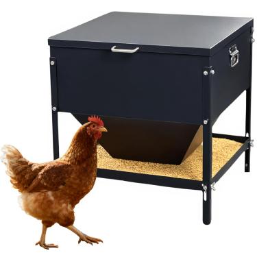 Imagem de AvaaHazerl Alimentação de galinha de metal com tampa e alça à prova d'água, ajustável, 36 kg, grande capacidade, sem desperdício, alimentador automático de frango, para galinhas, patos, aves e outras