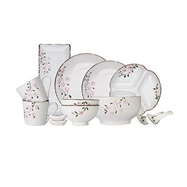 Imagem de Conjunto de pratos de jantar de cerâmica reutilizáveis, 13 peças, conjunto de utensílios de cozinha, serviço para 2 flores de cerejeira pintadas à mão (cozinha)