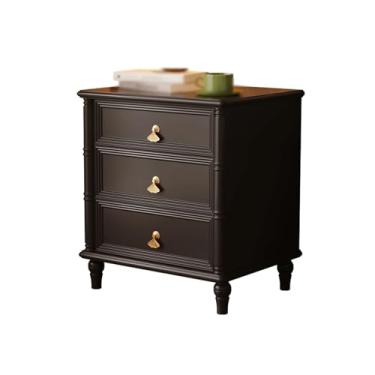 Imagem de Mesa de cabeceira moderna em marrom/marrom escuro armário de armazenamento com três gavetas para sala de estar, quarto, armário de estudo em madeira maciça prática (marrom escuro)