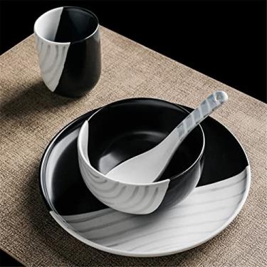 Imagem de Conjunto de tigelas e pratos de cerâmica estilo japonês para utensílios de mesa de alimentação individual Conjunto de comida para uma pessoa (Cor: A, Tamanho: 1 conjunto) (A 1 conjunto)