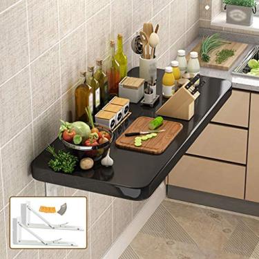 Imagem de Mesa dobrável flutuante montada na parede para escritório em casa, mesa de computador, mesa de bar, mesa de trabalho, mesa de jantar de cozinha, 4 cores, 21 tamanhos (preto, 90 x 30 cm/35 x 12 (Bl