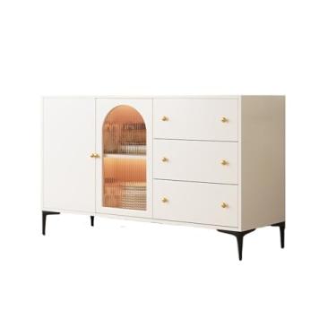 Imagem de KHUTRW3D Aparador de cozinha de madeira simples integrado armário de gaveta de vidro contra a parede, armário buffet de chá de cozinha (pequeno)