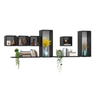 Imagem de x3anggyt5 Estante de livros preta combinada de parede, prateleira organizadora decorativa de madeira, para sala de estar, escritório, estante