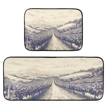 Imagem de xigua Conjunto de 2 peças de tapetes e tapetes de cozinha vintage para paisagem, tapetes de cozinha macios absorventes para chão, tapete de cozinha, antiderrapante, conjunto de capachos, 50 x 120 cm +