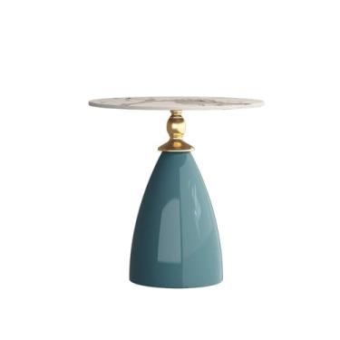 Imagem de Mesa de centro de metal paletizada, mesa lateral redonda, pequena mesa decorativa dobrável para sofá, mesa lateral redonda, mesa lateral para sofá, mesa de lanche para sala de estar e quarto (Bl