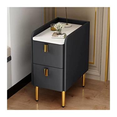 Imagem de Armário de cabeceira estreito moderno com 2 gavetas armário de armazenamento simples nórdico pequeno mesa de centro mesa de cabeceira, cinza escuro, 49,8 cm A prática (C25xP40xH50cm)