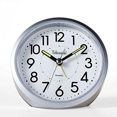 Imagem de x3anggyt5 Despertador para quarto, despertador de 10 cm, silencioso, movimento de quartzo, sem tique-taque, despertar de manhã, despertador mecânico com luz de fundo noturna para crianças, relógio de