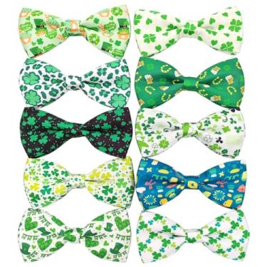 Imagem de PET SHOW 10 gravatas borboleta para cães pequenos Dia de São Patrício para cães médios, filhotes, coelhos, gatos, gravatas borboleta destacáveis com faixas elásticas, anexar à coleira para cuidados de