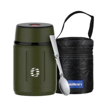 Imagem de Marmita Portátil De Aço Inoxidável Isolada Com Colher Dobrável Para Es