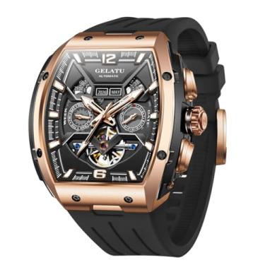 Imagem de OLEVS Relógio masculino automático esqueleto turbilhão automático relógio masculino luxuoso cristal safira à prova d'água quadrado grande mostrador mecânico, 6013J: preto