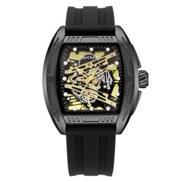 Imagem de SKMEI Relógio de pulso masculino analógico com esqueleto de quartzo luminoso à prova d'água à prova d'água, preto e dourado