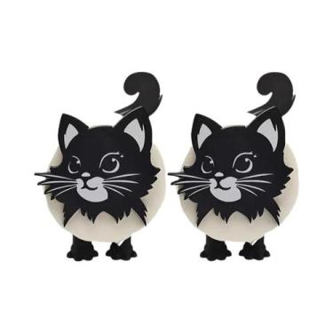 Imagem de Suporte Para Papel Toalha Impresso Em 3D Gato Preto Conjunto De Decora