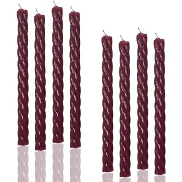Imagem de Velas cônicas espirais vermelhas bordô de 25 cm, pacote com 8 castiçais brilhantes sem cheiro sem gotejamento para jantar, chá de casamento e decoração de casa (bordô)