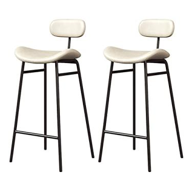 Imagem de Banquetas de bar conjunto de 2 bancos de bar de cozinha com altura de balcão com encosto, bancos de bar acolchoados de couro sintético para cozinha, sala de jantar, resta
