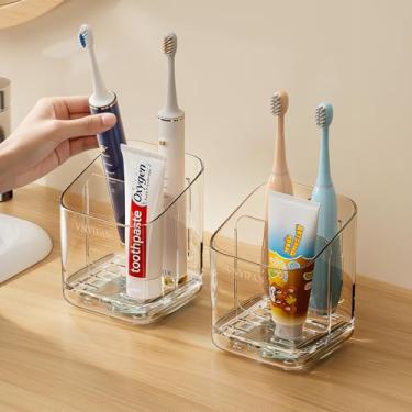 Imagem de Suportes de escova de dentes para banheiros, suporte de escova de dentes removível com 3 compartimentos, suporte de escova de dentes elétrico removível e organizador de pasta de dente para bancada