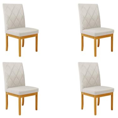 Imagem de Kit 4 Cadeiras de Sala de Jantar Estofadas Gomes Madeira Maciça Linho Off White G78 - Gran Belo