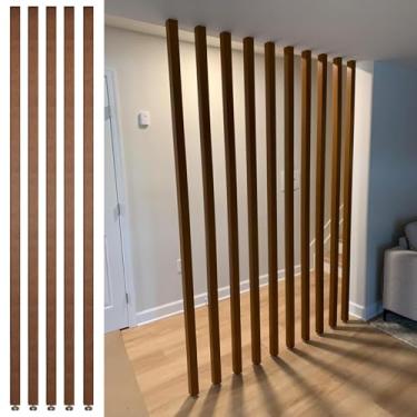 Imagem de Divisória de sala de madeira rústica de 1,8 m - Pacote com 5 divisórias de parede de ripas para sala de estar, cozinha, quarto, banheiro e entrada - sem encaixe de broca, altura ajustável de 7 a 2,4 m