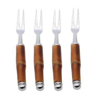 Imagem de Conjunto 4 Garfos Aço Inox Para Petisco Com Cabo Bambu 2x14cm Wolff