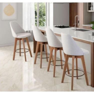 Imagem de Banqueta Alta Maya Giratória Com Encosto Gourmet Linho Bege e Almofada Bordô - Aurora Line