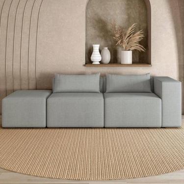 Imagem de Sofá 4 Lugares 303cm com Puff Esquerdo Fay Linho Cinza Z55 - Mpozenato