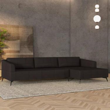 Imagem de Sofá 4 Lugares 306cm com Chaise Direito Eko Couro Marrom Z55 - Mpozenato