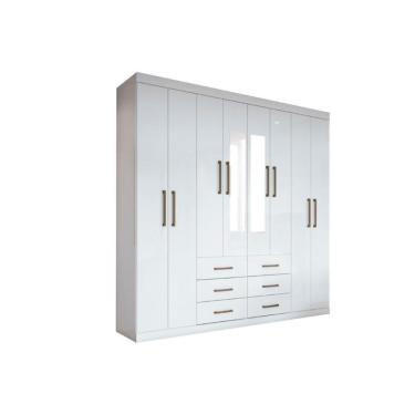 Imagem de Guarda Roupa Casal 8 Portas E 6 Gavetas C/ Espelho Liverpool Branco - Santos Andirá