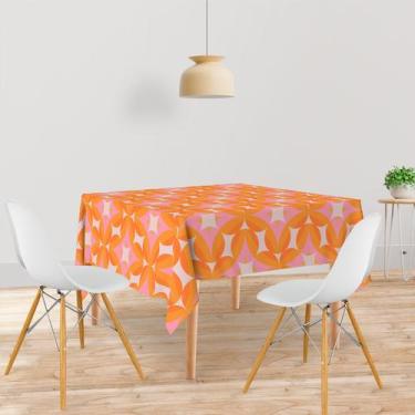 Imagem de Toalha De Mesa Quadrada Tecido Oxford Mosaico Rosa e Laranja-140x140cm