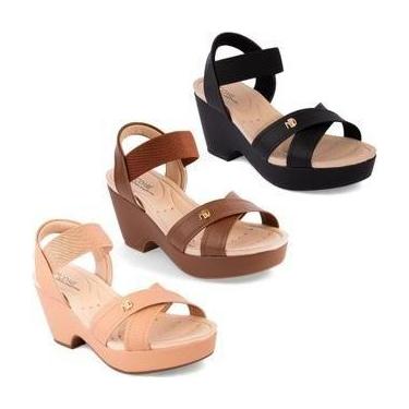 Imagem de Sandália Modare Anabela Salto Grosso Plataforma Ortopédica, Nude, 36