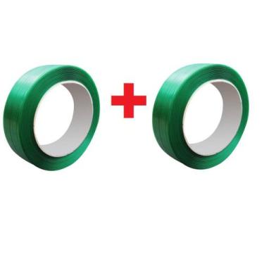 Imagem de 2 Rolos (kit) Fita Cinta De Arquear Pet Poliester Verde 19mm - Tutti S