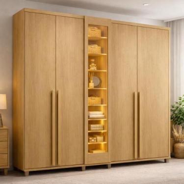 Imagem de Guarda-Roupa Casal Áustria 5 Portas 1 Porta com Vidro Reflecta com LED