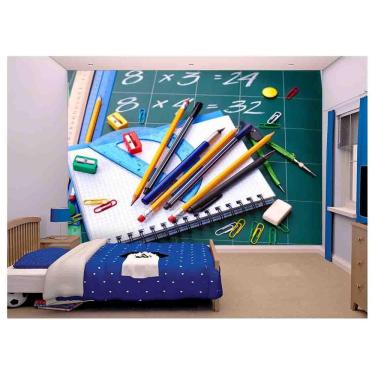 Imagem de Papel De Parede Material Escolar Caderno Lápis  Azs67
